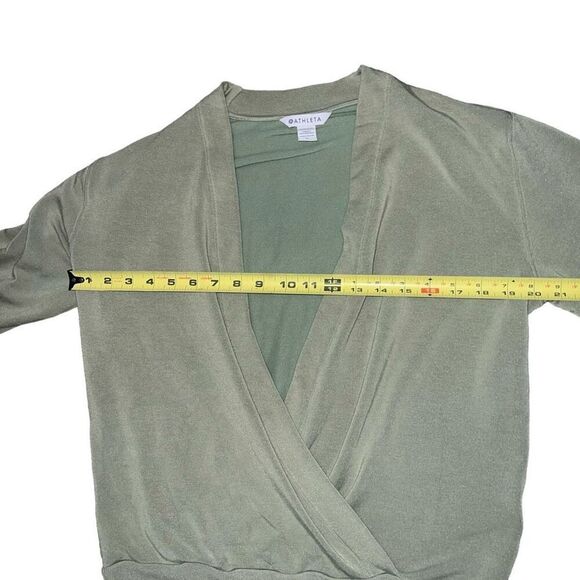 ATHLETA Purana Olive Green V-Neck Wrap Sweatshirt Size Small - Picture 5 of 8